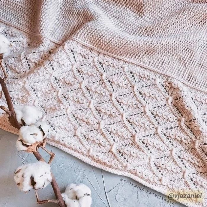 Нежно-розовая шаль, вяжем спицами