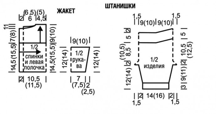 Жакет, штанишки и шапочка