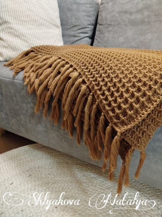 Плед вафельным узором крючком