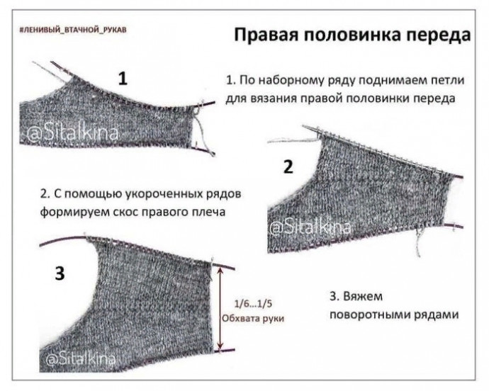 "Ленивый втачной рукав" по кругу при вязании