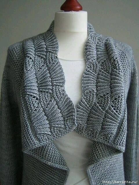 Вертикальная отделочная полоса спицами узором &laquo;Павлиний хвост &raquo;