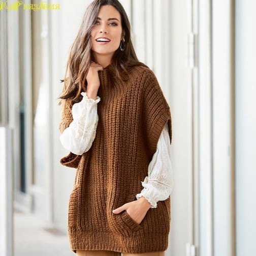 Длинная жилетка спицами.