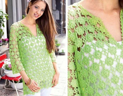 Зеленый ажурный пуловер