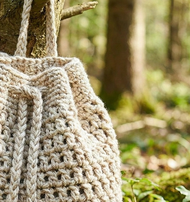 Вязаный рюкзак-мешок крючком для прогулок