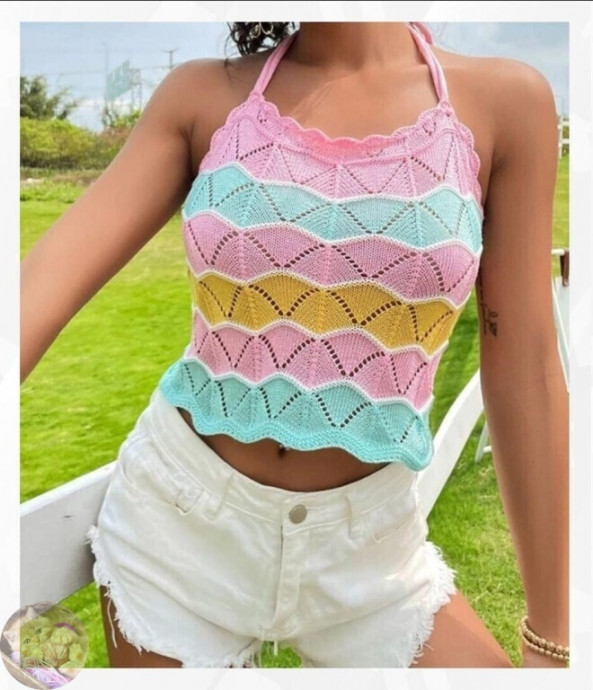 Лeтний тoп вoлниcтым узopoм спицами&mdash; когда в одной вещи встречаются движение, цвет и настроение лета