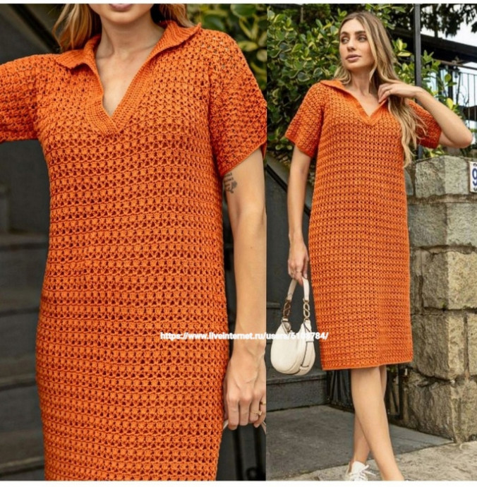 Платье-рубашка "поло" крючком