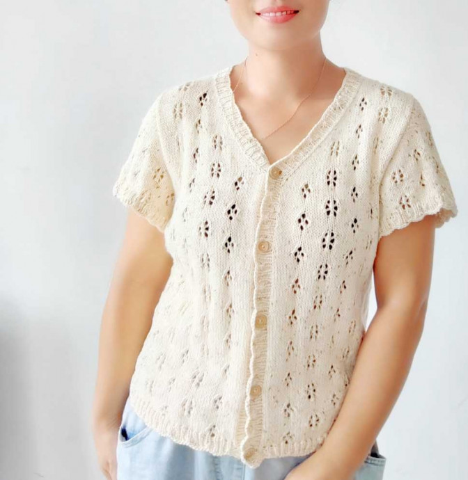 Кофточка на пуговицах, вяжем спицами