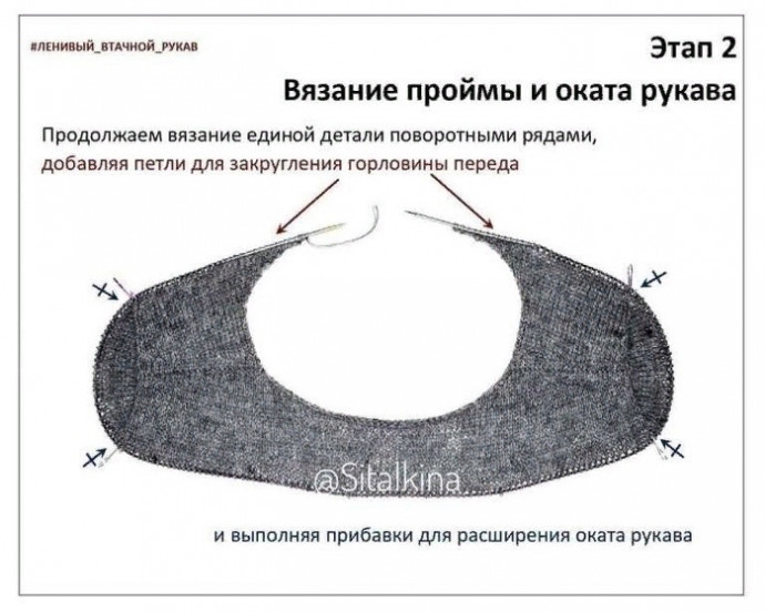 "Ленивый втачной рукав" по кругу при вязании