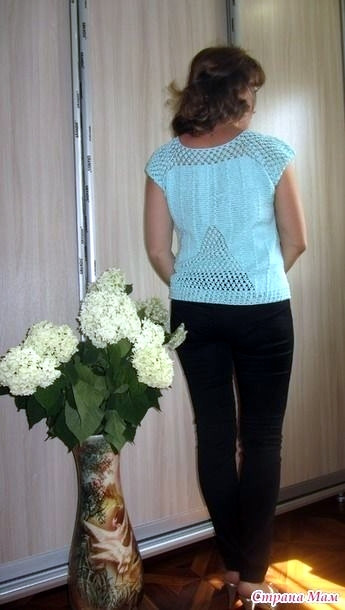 Мятная кофточка, вяжем крючком