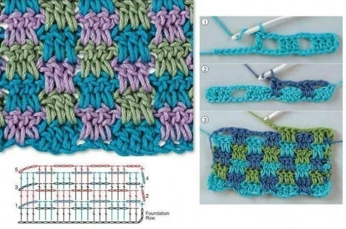 Интересные двухцветные узоры для вяжущих крючком