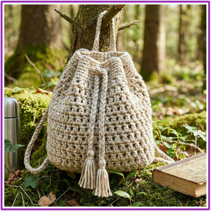 Вязаный рюкзак-мешок крючком для прогулок