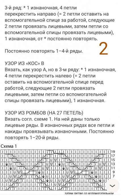 Свитер с узором из кос спицами