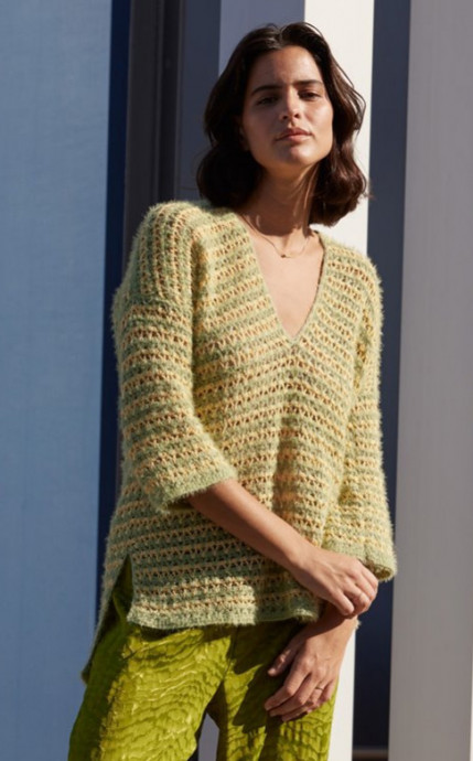 Стильный пуловер из двух видов пряжи