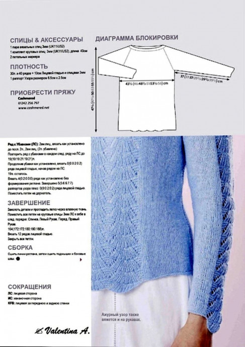 Голубой пуловер спицами