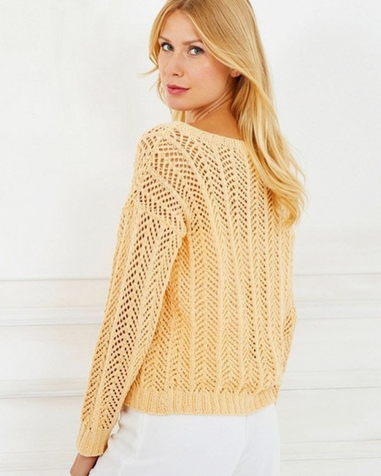 Желтый ажурный пуловер