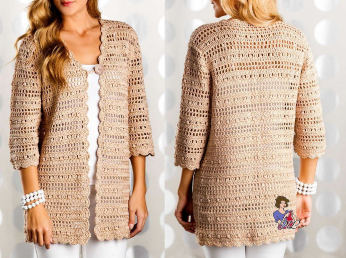 Бежевый жакет, связанный крючком