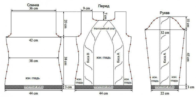 Свитер с косами из резинки