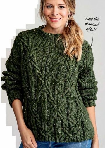 Роскошный джемпер из твидовой пряжи, модель с узором из аранов