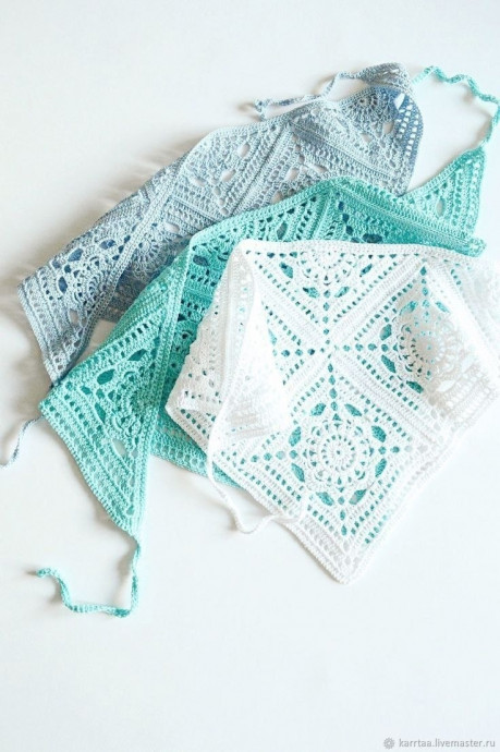 Летняя косынка, связанная крючком из мотивов &mdash; легкий штрих летнего образа