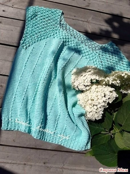 Мятная кофточка, вяжем крючком