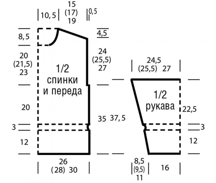 Джемпер с карманами спицами