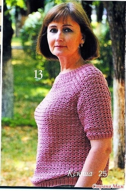 Сиреневая ажурная футболка крючком &mdash; нежность и стиль в каждом стежке