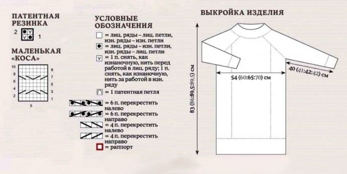 Платье-свитер реглан с аранами