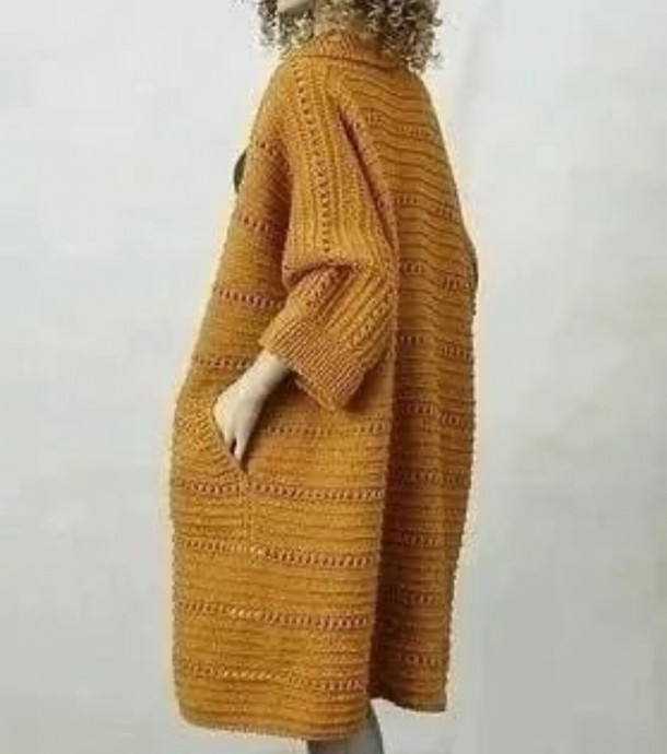 Вяжем женский кардиган цвета карри