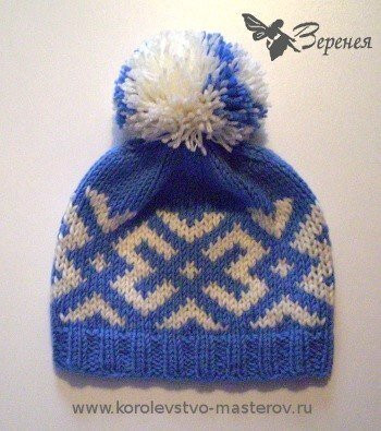 Зимняя детская шапка с помпоном и жаккардовым орнаментом