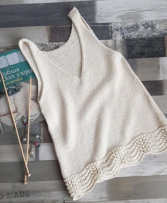 Базовая майка из Drops cotton light, вяжем спицами