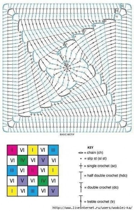 Квадратный мотив крючком