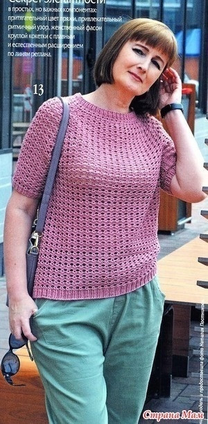 Сиреневая ажурная футболка крючком &mdash; нежность и стиль в каждом стежке