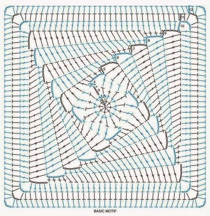 Квадратные мотивы спицами со схемами и описанием